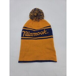 Tillamook Pom Pom Beanie Blue Yellow Sportique Knit Hat One Size EUC